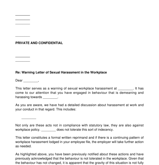 Warning Letter of Workplace Harassment