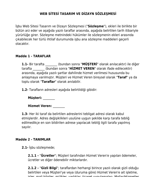 Web Sitesi Tasarım ve Dizayn Sözleşmesi
