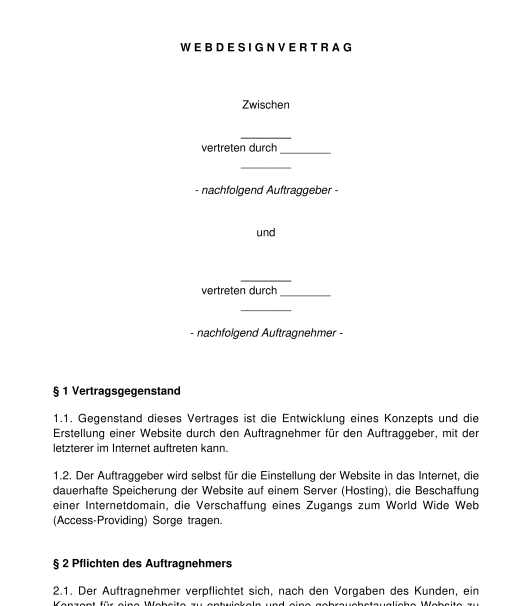 Webdesignvertrag Muster Vorlage Online Word Und Pdf