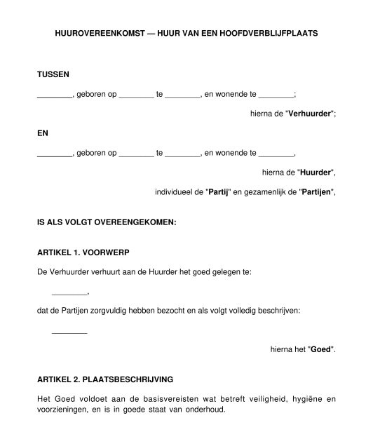Huurcontract niet hoofdverblijfplaats