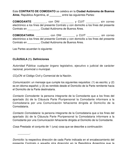 Contrato de Préstamo de Cosas - Modelo (Word y PDF)