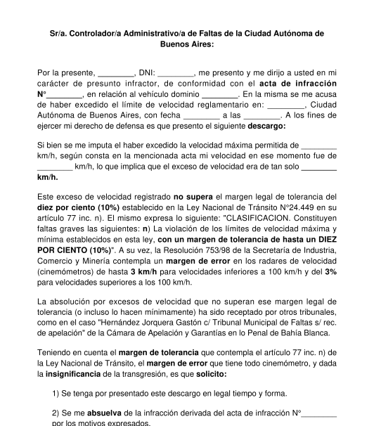 Descargo por Infracción de Tránsito - Modelo Word y PDF