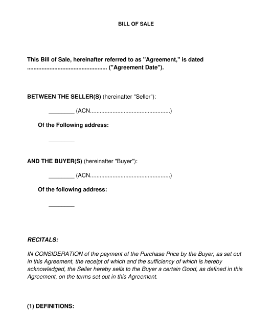 Bill of Sale Sample Template to Fill out Word and PDF