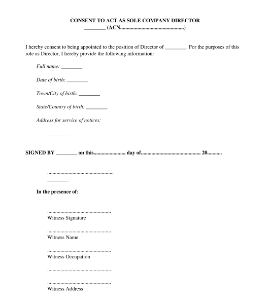 Consent to Act as Director Sample Template