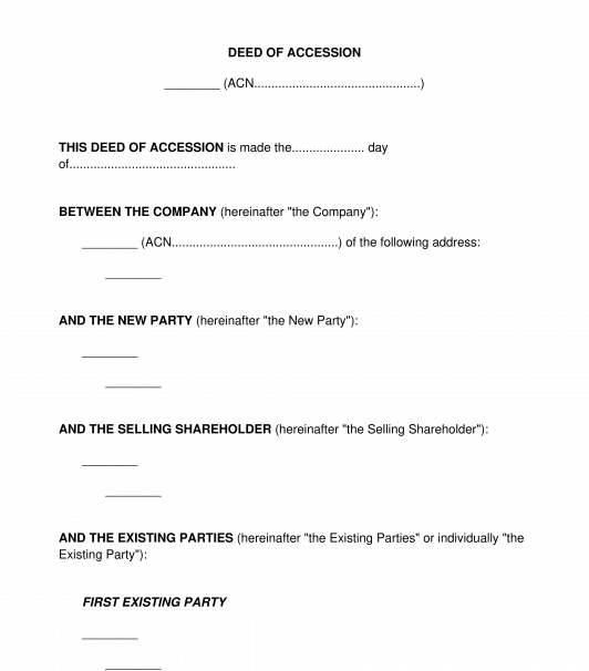 Deed of Accession (for Shareholders Agreement)