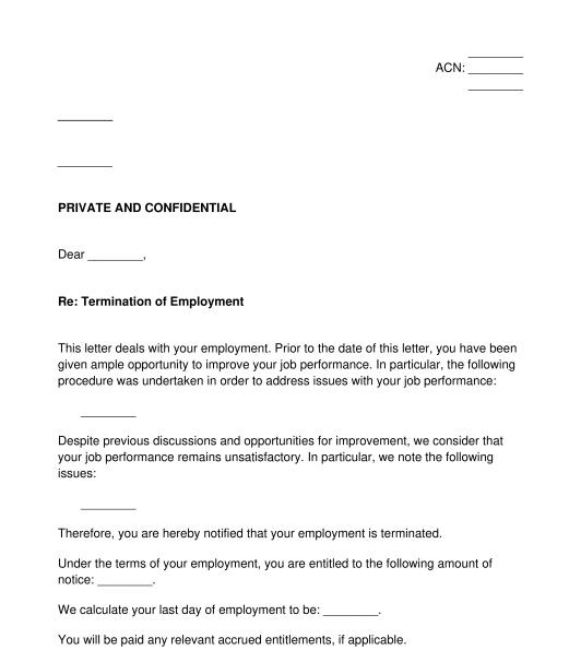 Letter of Termination of Employment (General)