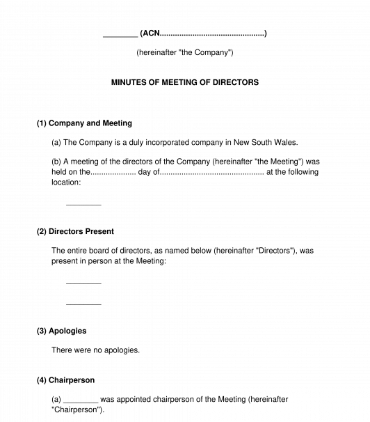 Minutes of Directors' Meeting Sample Template