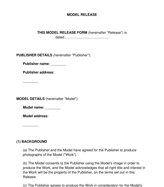 Model Release Form Sample Template Word and PDF