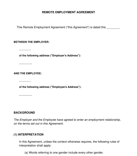 Remote Work Agreement Sample Template Word and PDF