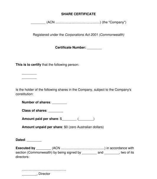 Share Certificate Sample Template Word and PDF