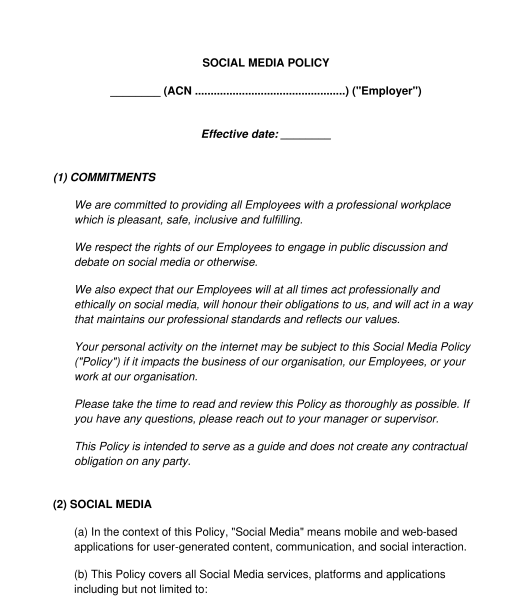 Social Media Policy Sample Template Word and PDF