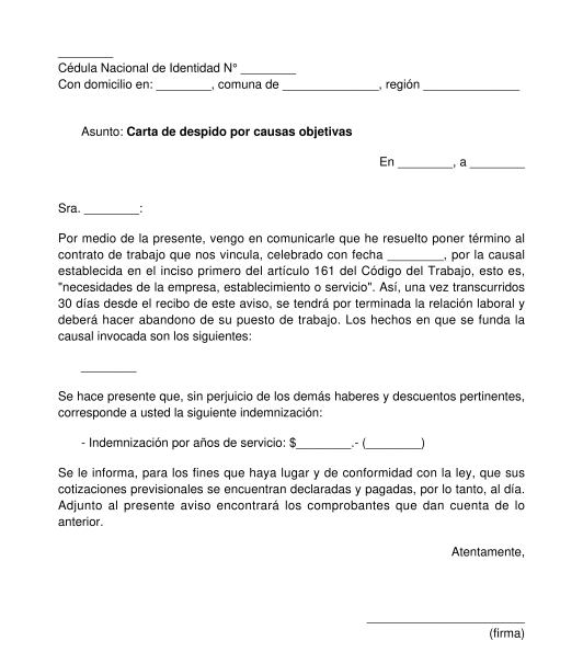 Carta De Despido Por Causas Objetivas Modelo Formato