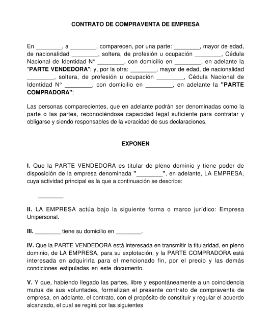 Contrato de Compraventa de Empresa - Modelo Word y PDF