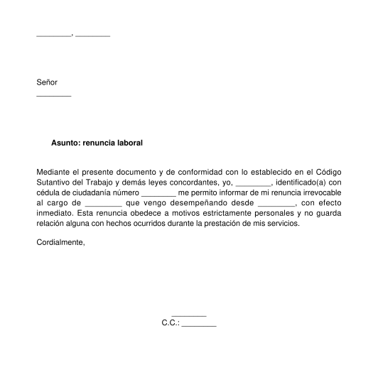 Carta de Renuncia - Modelo, Ejemplo - Word y PDF