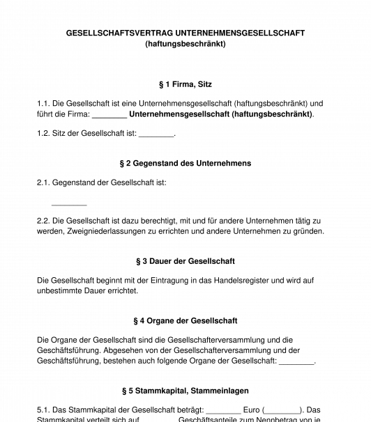Gesellschaftsvertrag - Unternehmensgesellschaft