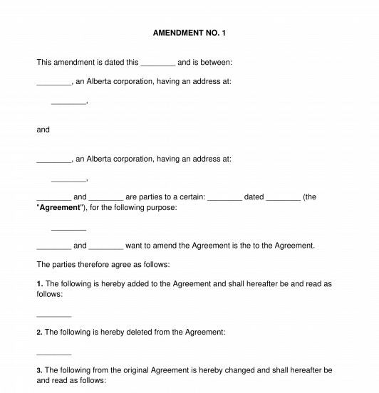 Amendment to an Agreement - Template - Word & PDF