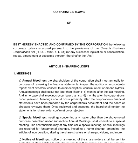 Corporate Bylaws Sample, Template Word & PDF