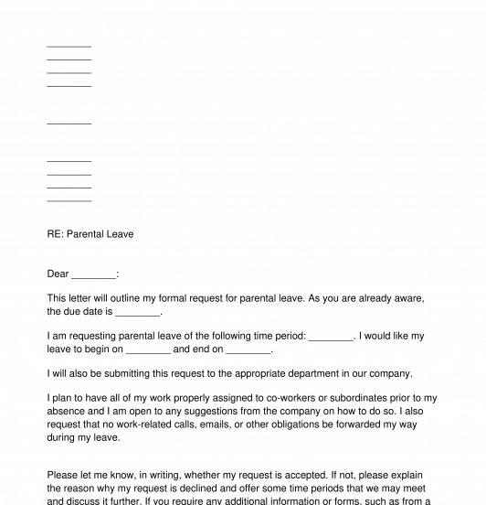 Letter Requesting Parental Leave Sample, Template