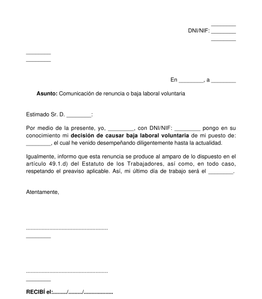 Carta De Renuncia Voluntaria