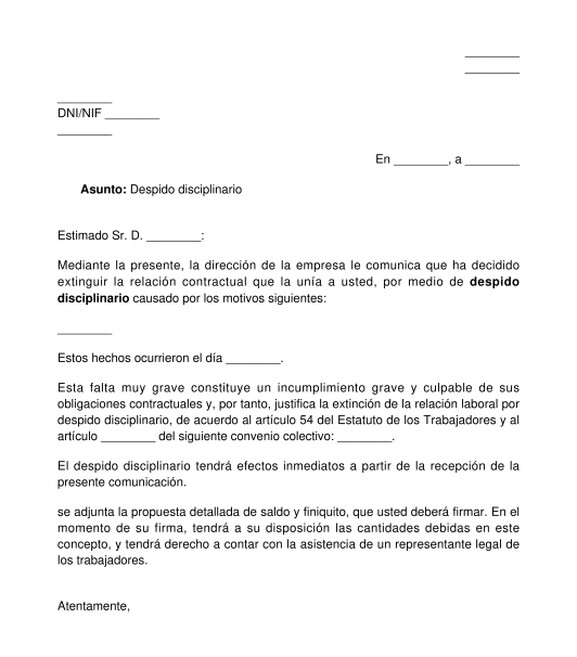 Carta De Despido Disciplinario Modelo Word Y Pdf