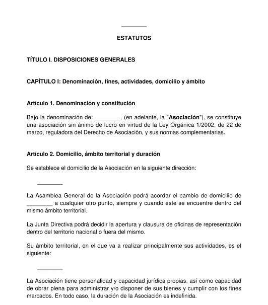 Estatutos de una Asociación Modelo Word