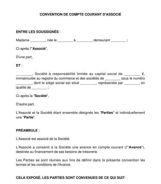 Convention De Compte Courant D Associe Modele