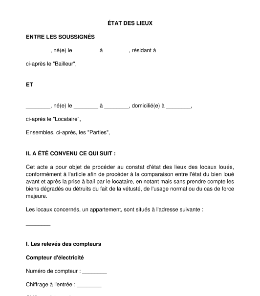 Etat des Lieux Télecharger Modèle Type pour Location Format Word