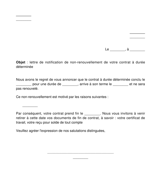 Lettre de Notification du NonRenouvellement d'un CDD