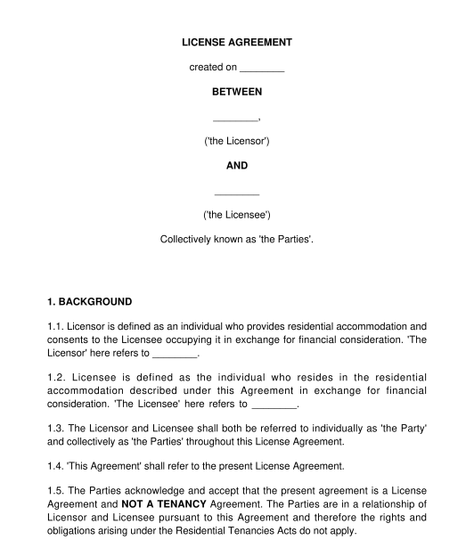 License Agreement Sample Template Word and PDF