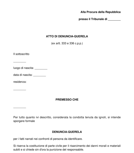 Atto Di Denuncia Querela Modello Word E Pdf