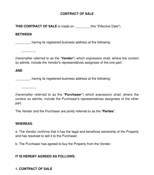 Contract of Sale of Real Property Sample Template