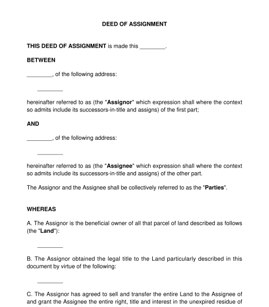 definition of a deed of assignment