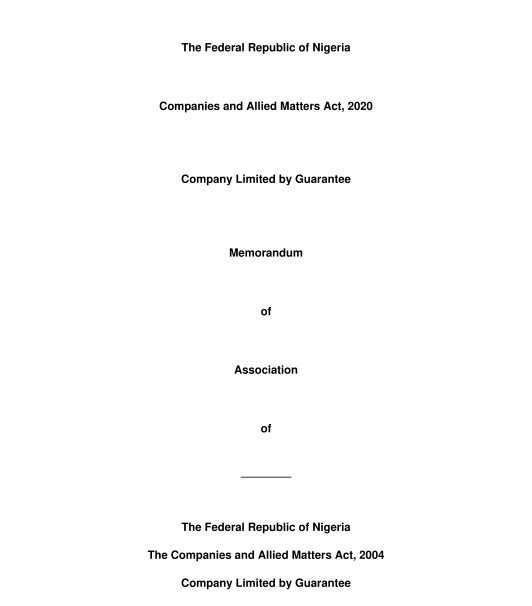 Memorandum of Association Sample Template