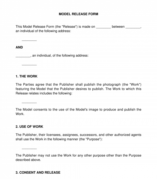 Model Release Form Sample Template Word and PDF