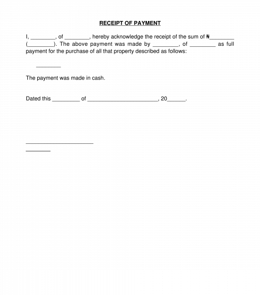 Receipt of Purchase of Real Property Sample Template