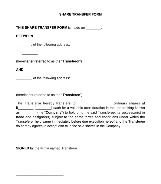 Share Transfer Form Sample Template Word And Pdf