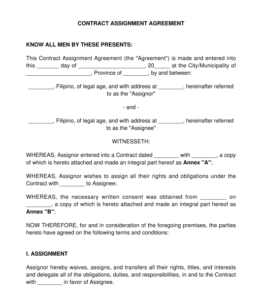 agreement on assignment of