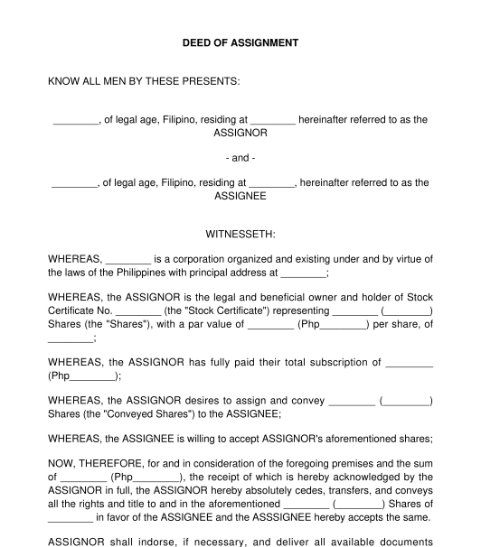 assignment of stock meaning