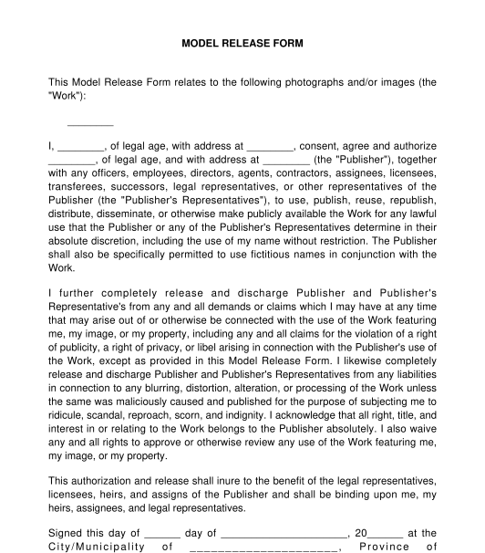 Model Release Form Sample Template Word and PDF