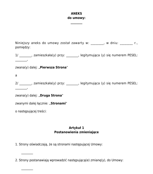 Aneks do umowy wzór, przykład online Word i PDF