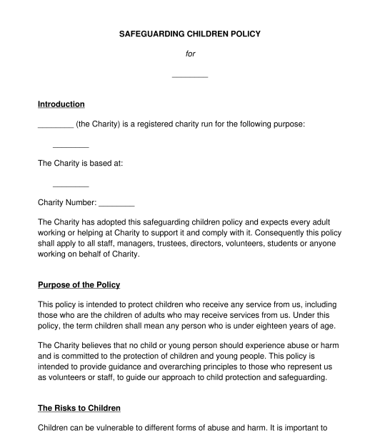 Safeguarding Children Policy Template Word and PDF