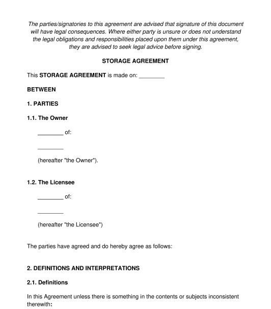 Storage Contract Template