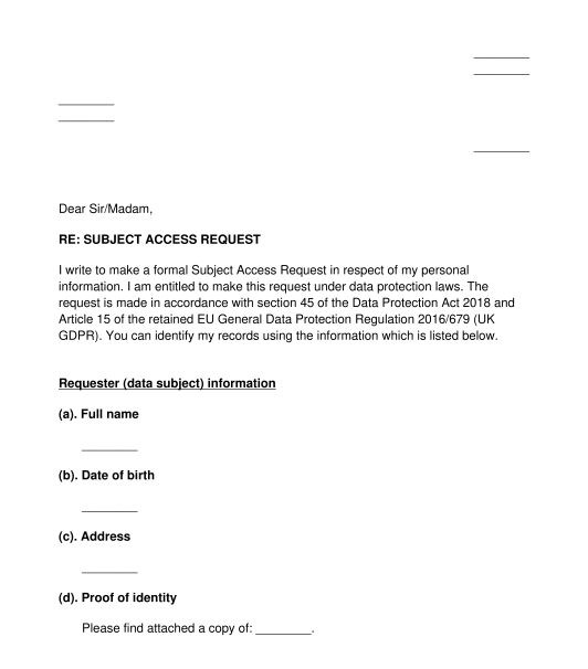 Subject Access Request Template Word Pdf