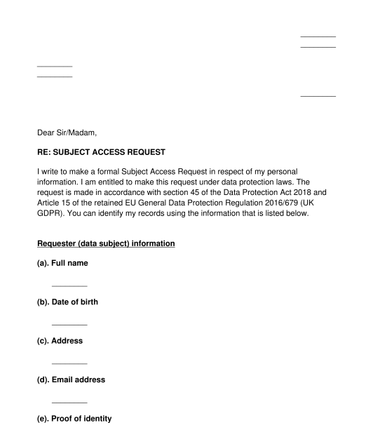 Subject Access Request Template Word Pdf