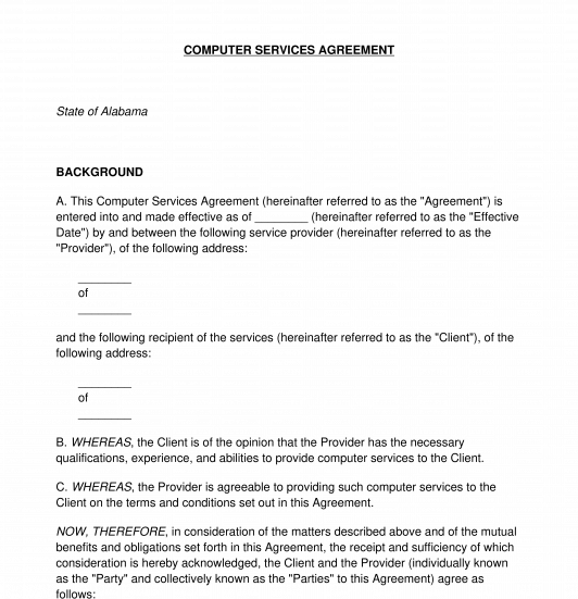 Computer Services Agreement Template Word & PDF