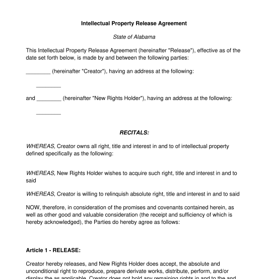 Intellectual Property Release Form - FREE - Template