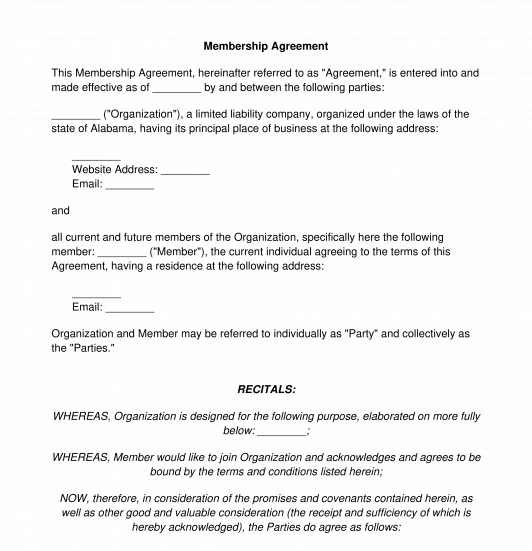 Membership Contract Agreement Template