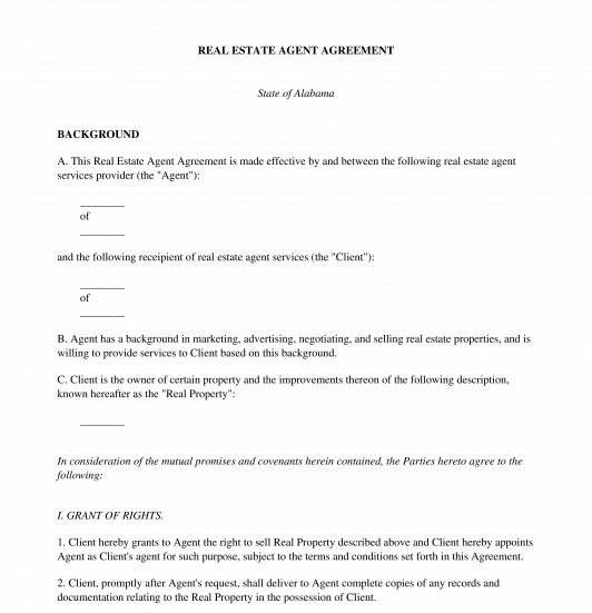 Real Estate Agent Agreement Template Word & PDF