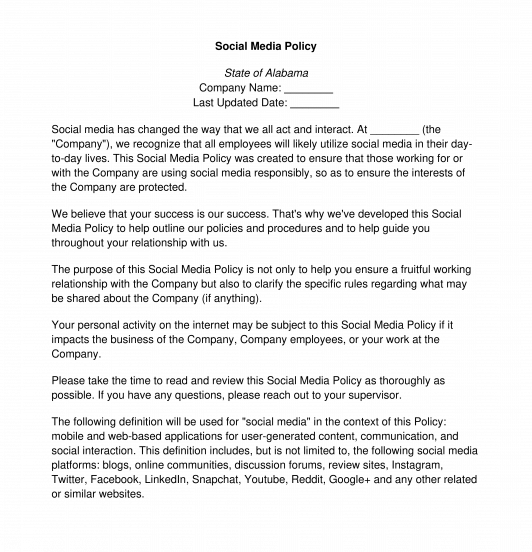 Social Media Policy Sample, Template Word & PDF